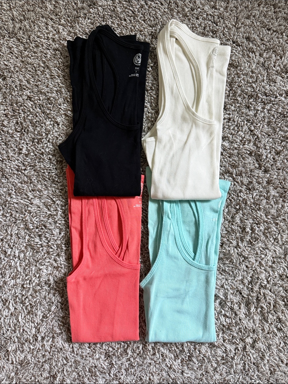 Ribbed Tank Tops - Black, White, Coral & Blue (4 Pack) NWOT!